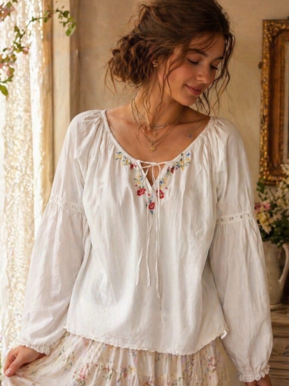 Victoria's Secret White Embroidered Peasant Blouse